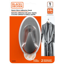 BLACK+DECKER Wandhaken, Snelle Plakadhesief, Verwijderbaar, 1 Haak, 2 Plakstrips, Hang Decoraties Zonder Wandbeschadiging, tot 6 lbs.