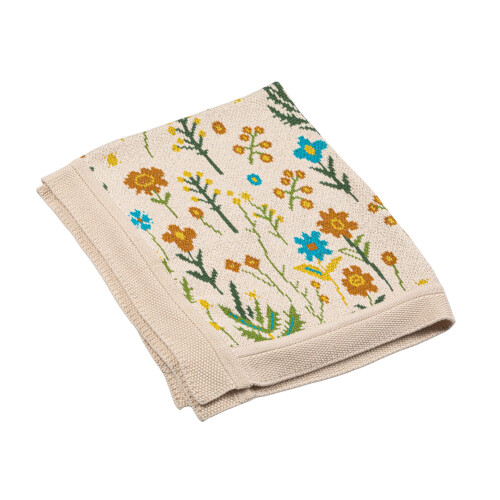 Creative Co-Op Weiche Baumwollstrickdecke mit dekorativem Blumenmuster