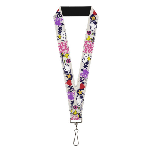Buckle-Down Peanuts Lanyard, Snoopy & Woodstock Graffiti Multi-Farben, Elastisch