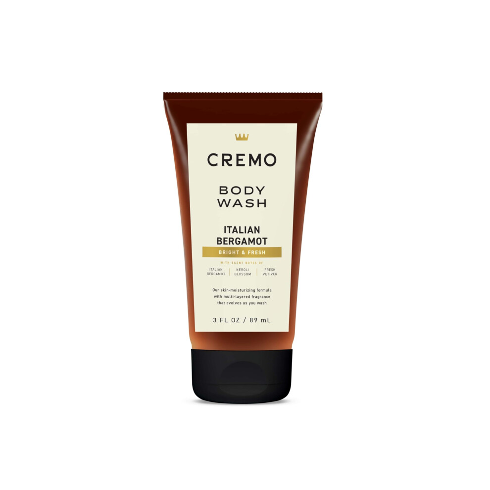 Cremo Rich-Lathering Italian Bergamot Travel Size Body Wash Men, Notes Of Italian Bergamot, Neroli Blossom, And Fresh Vetiver, 3 Fl Oz Travel Essentia