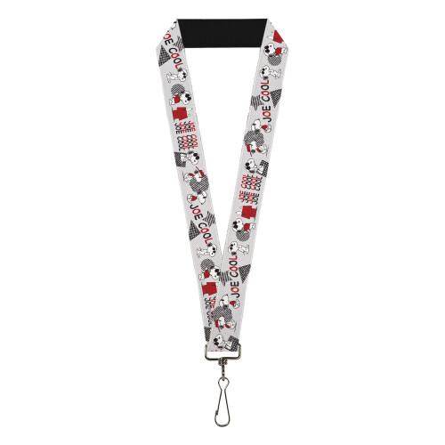 Buckle-Down Peanuts Lanyard, Snoopy Cool Poses e Testo Grigio Nero Rosso Bianco, Elastico