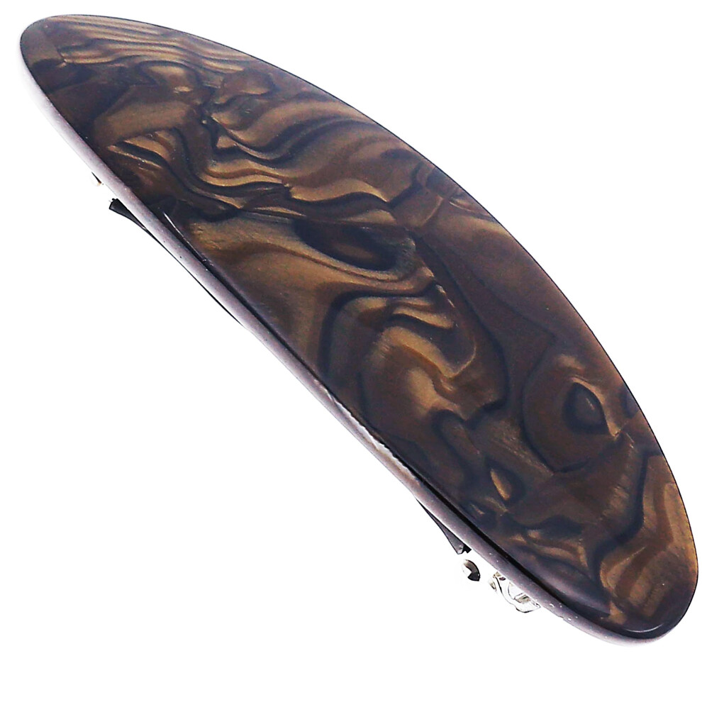 Camila Paris Cp3884 French Hair Barrette Clip Handmade Oval Brown, Strong Hold Grip Hair Clips For Women, No Slip Rubberized Metal Closure, Durable St