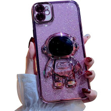 6D Bling Astronaut-cover til iPhone11, sødt glitrende glimmer kviksanddesign til kvinder/piger - lyserød (fast astronaut, uden stativ)