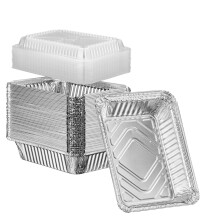 Pack de 50 Pans en Aluminium Jetables de 2 lb avec Couvercles, 8x5 pouces, Pans Ă Emporter