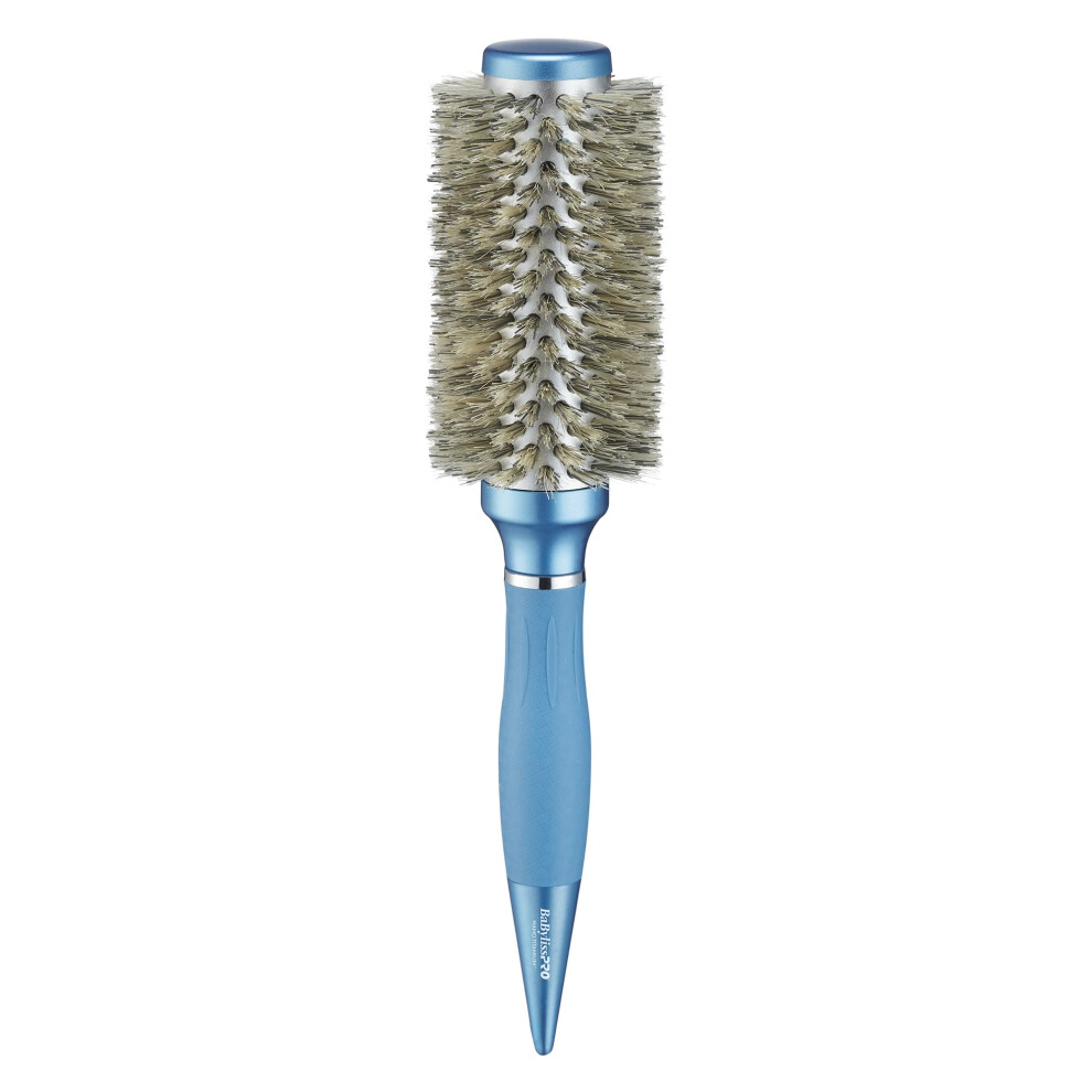 Conair Babylisspro Nano Titanium 1.3" Boar Bristle Round Hair Brush - Professional Styling Brush For Shine & Smoothness - Thick And Textured Hair For Silky,