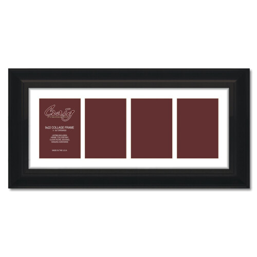 Craig Frames 9x22 Black Collage Frame, 4-5x7 Openings, White Mat, Wall Display