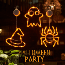 Halloween window lights orange pumpkin white ghost purple