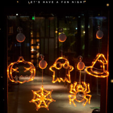 Halloween window lights orange pumpkin white ghost purple
