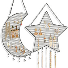 Earring Wall Holder Metal Grid Star Moon Shape 1 PC