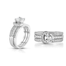 18k White Gold Micropave Interlock Ring Set with Cubic