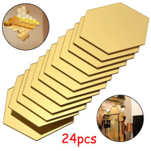 Hexagon Mirror Wall Stickers Acrylic Gold 96 pcs