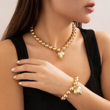 Goldene Herz-Halskette und Armband-Set mit Perlenakzent