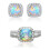 White Fire Opal Cushion Earrings and Ring Set Sterling 1