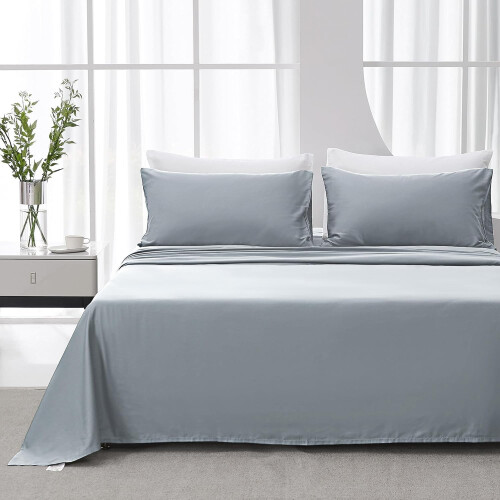 Cotton Sheet Set Queen Size 4-Piece Silver Grey 1