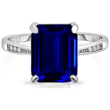 Sterling Silver Emerald Cut Sapphire Ring 4.00 Ct Size 6-9