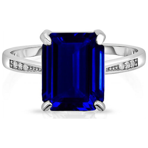 Sterling Silver Emerald Cut Sapphire Ring 4.00 Ct Size 6-9