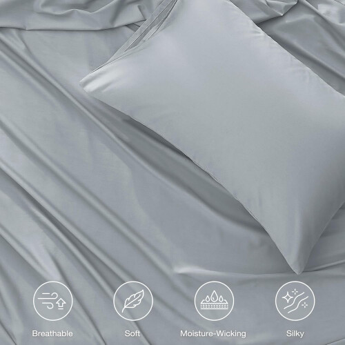 Cotton Sheet Set Queen Size 4-Piece Silver Grey 2