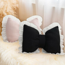 YZhouD lace bowknot lumbar cushion white pink