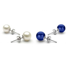 Pearl Stud Earrings 18k White Gold Plated Brass Set of 2