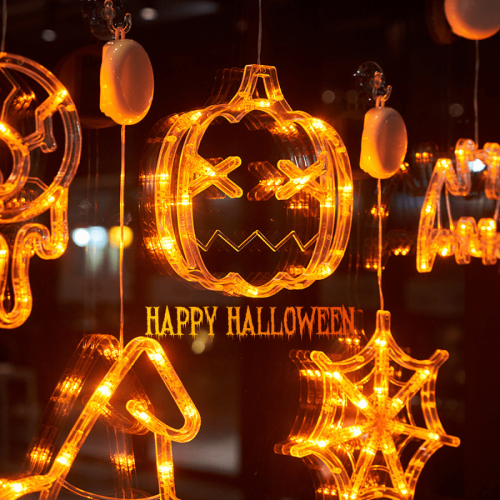 Halloween window lights orange pumpkin white ghost purple 1