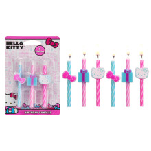 Hello Kitty Geburtstagskerzen | 6 Kerzen für Tortendekorationen, rosa & blaue gestreifte Kerzen
