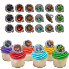 Wie man Drachen trainiert Ringe, 24 Cupcake Topper, bunte Drachen Schild Dekorationen - 24er Pack
