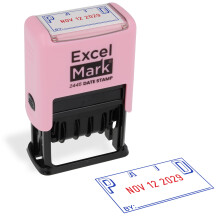 ExcelMark 2445 Datumstämpel med Text - Blå och Röd Bläck (Rosa Fäste, Betald)