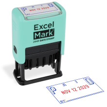 ExcelMark 2445 Datumsstempel mit Text - Blau und Rot (Seafoam Halterung, Bezahlt)