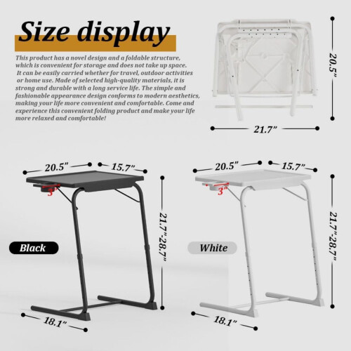 TV Tray Table Black Adjustable Folding 20.5x15.7 Inch 1