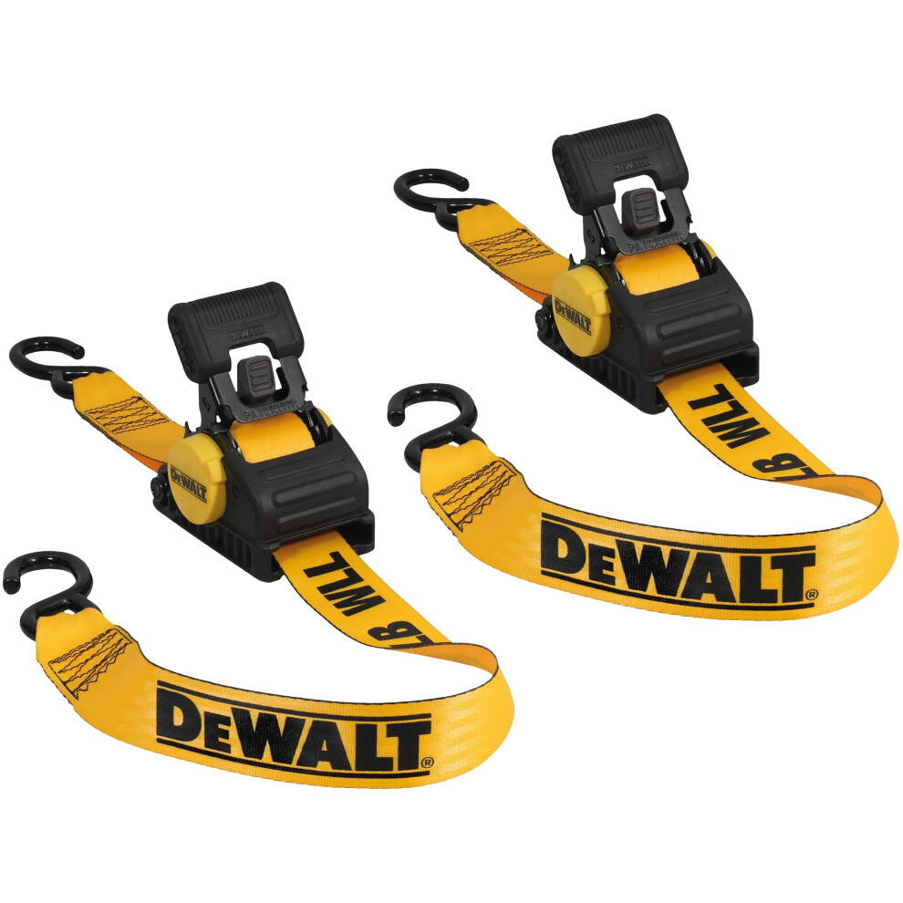 Dewalt Dxbc9002 Black/Yellow 2” X 10 Auto Retractable Ratchet Straps - 1,100 Lb Safe Working Load / 3,300 Lb Break Strength, 2 Pack