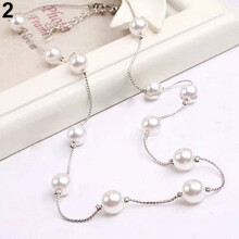 Silver faux pearl choker pendant necklace