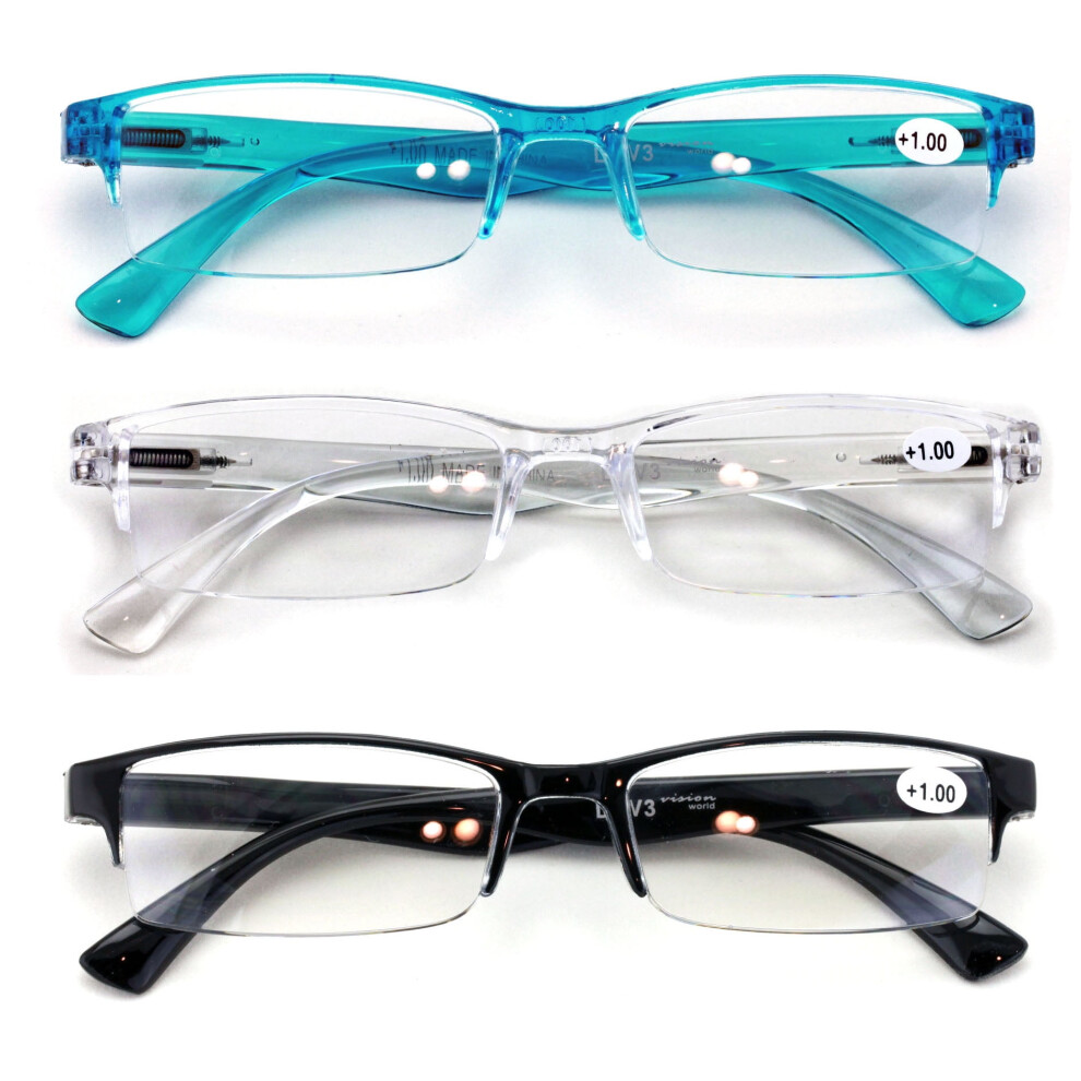 Reading Glasses Rectangular Lightweight Unisex 3 Pairs 1.50