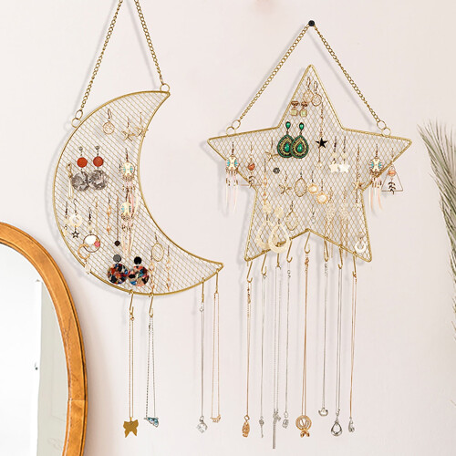 Earring Wall Holder Metal Grid Star Moon Shape 1 PC 2