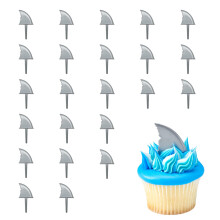 DecoPac Haifischflossen-Cupcake-Dekorationen, 24 Stück, wiederverwendbare Deko für Kuchen und Cupcakes