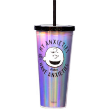 Spoontiques Peanuts Tazza Foil Anxieties - Bicchiere Acciaio 20oz con Cannuccia
