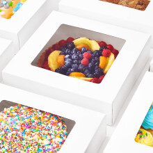 Boîte à Gâteaux Résistante à la Graisse 10in 25Pk. Boîtes Blanches avec Fenêtre. Idéale pour Desserts, Gâteaux, Cookies, Pi