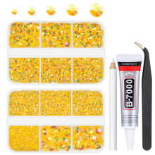 qiipii Orange Gelbe AB Harz-Strasssteine zum Basteln 2mm 3mm 4mm 5mm 6mm Flachrücken