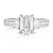 Emerald Cut Ring 18k White Gold Cubic Zirconia Size 6-9