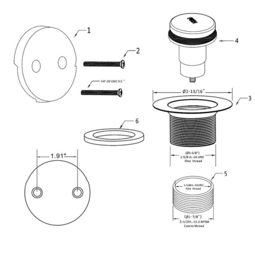 Black tub drain tip toe trim set conversion kit 2-hole 1