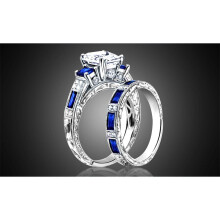 18k white gold emerald cut sapphire ring set 4.00 cttw