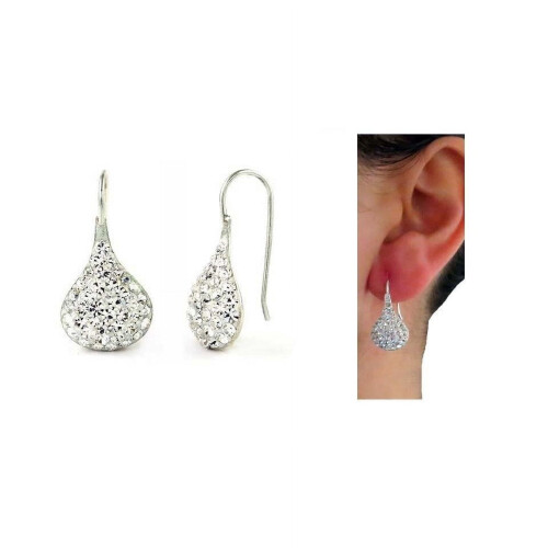 Sterling Silver Teardrop Earrings with White Crystal