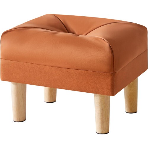 Footstool Ottoman Faux Leather 16-inch