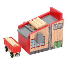 Houten houthakkersstation met treinspoor, speelgoed voor kinderen, houtzagerij speelset, spoorwegspeelgoed