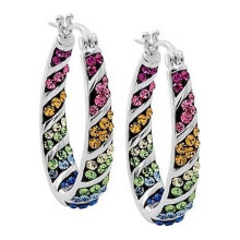 18k White Gold Plated Hoop Earrings with Multicolor Crystals