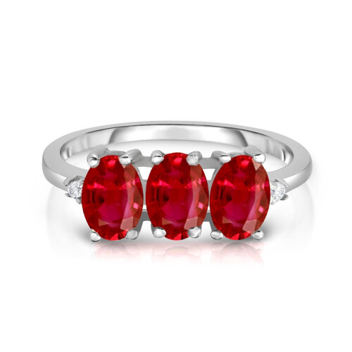 Sterling Silver Ruby Ring 3 Stone 3.00 CTTW