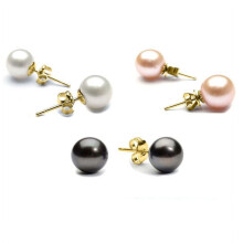 Pearl Stud Earrings 8mm Gold or White Gold Plated 3 Pack