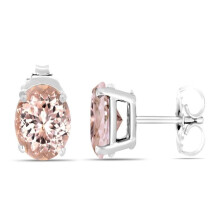 Morganite oval stud earrings sterling silver 925 2.00 ct