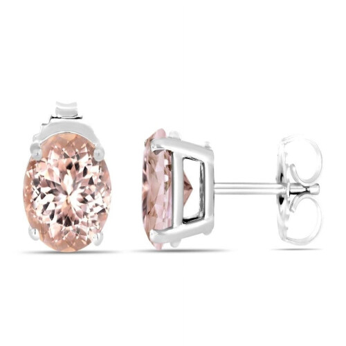 Morganite oval stud earrings sterling silver 925 2.00 ct