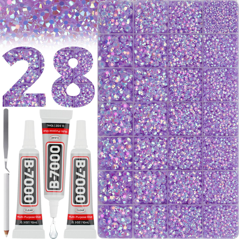 Worthofbest 36000Pcs Lavender Rhinestones For Bedazzling Crafting Bedazzler, Gems Jelly Light Purple Ab Flatback Crystal Stone Jewels Bedazzled Kit, Resin Gemston