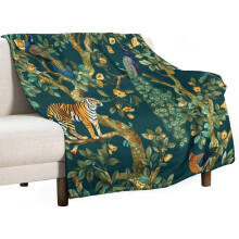 Emerald Green Tiger Peacock Plush Fleece Blanket 60x80 inch